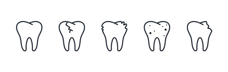 Tooth and dental problems editable stroke outline icon isolated on white background flat vector illustration. Pixel perfect. 64 x 64.のイラスト素材