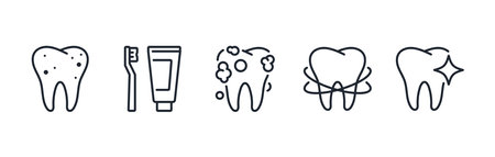 Teeth cleaning editable stroke outline icons set isolated on white background flat vector illustration. Pixel perfect. 64 x 64.のイラスト素材