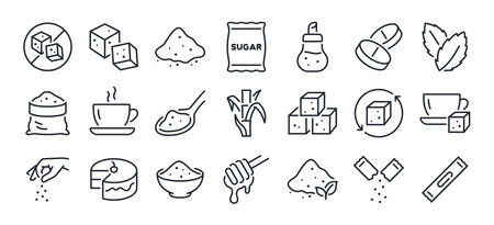 Sugar editable stroke outline icons set isolated on white background flat vector illustration. Pixel perfect. 64 x 64.のイラスト素材