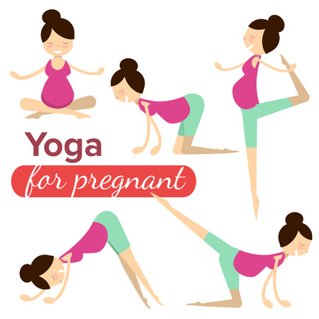 set illustrations of simple yoga poses for pregnant womanのイラスト素材