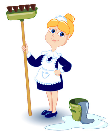 Cleaning girl. Isolated white. Vector illustration.のイラスト素材