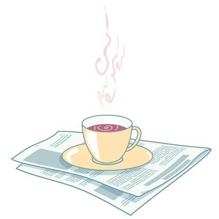 A cup of coffee is on the newspaperのイラスト素材