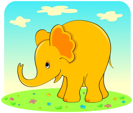 Yellow elephant on a green grass.のイラスト素材