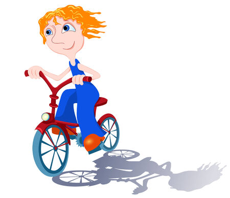 The boy goes on a bicycle. illustration.のイラスト素材