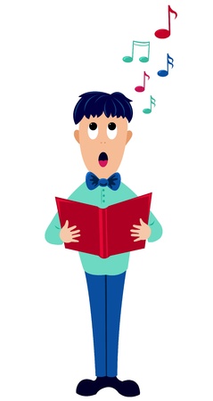 Cartoon singer boy. Vector Illustration. Isolatid on white.のイラスト素材