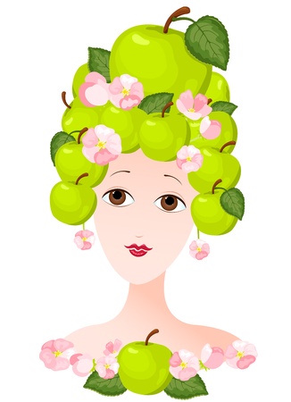 The woman with a hairdress from apples. illustration.のイラスト素材