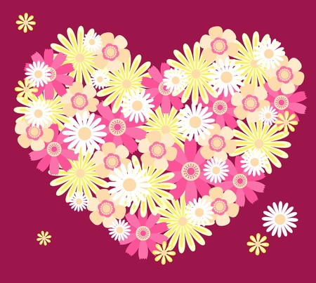 Heart from flowers. On the pink. illustration.のイラスト素材