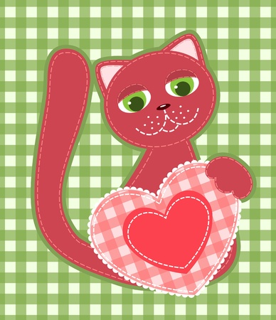 Red application cat on the green background. illustration.のイラスト素材