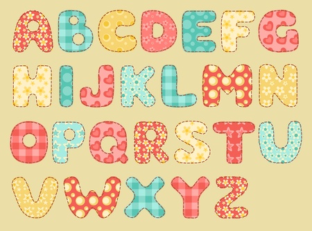 Vintage quilt alphabet  Set patchwork letters  のイラスト素材