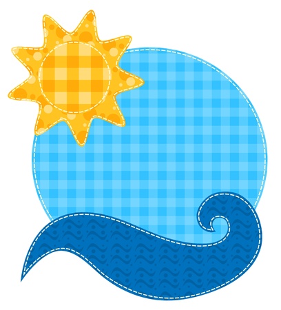 Patchwork sun and wave illustration  Isolated on white  Scrapbook series のイラスト素材