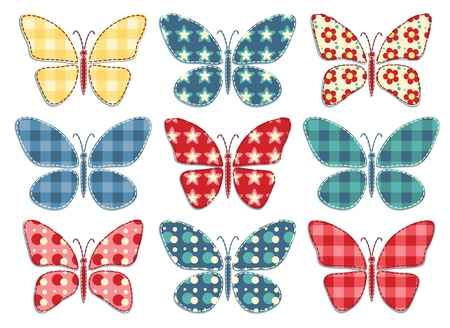 Set of nine patchwork butterflys のイラスト素材
