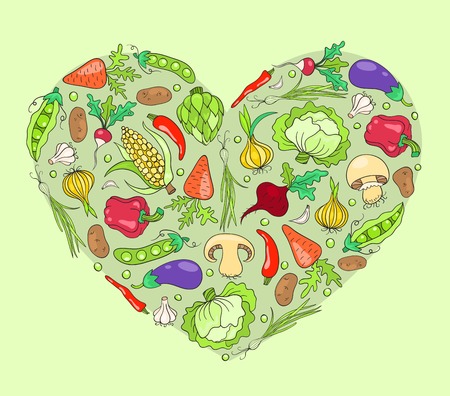 Heart from vegetables. Vector sketch cartoon illustration.のイラスト素材