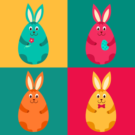 Four color easter rabbits. Vector cartoon illustration.のイラスト素材
