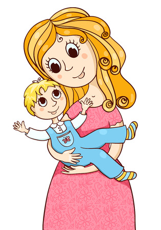 Cartoon mother with litle boy. Vector sketches illustration Isolated on white.のイラスト素材