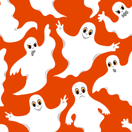 Seamless pattern with cute ghosts. Vector cartoon background.のイラスト素材