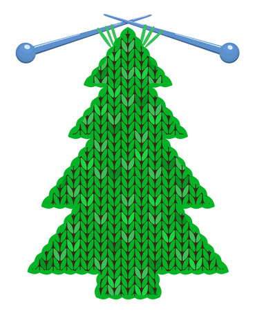 The christmas tree knitted on spokes. Vector illustration. Isolated on white.のイラスト素材
