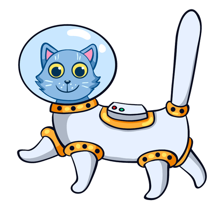 The cat in the astronaut's space suit. Vector cartoon illustration. Isolated on white.の写真素材