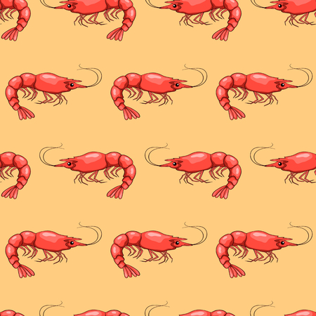 Seamless pattern with red shrimps. Vector cartoon background.のイラスト素材