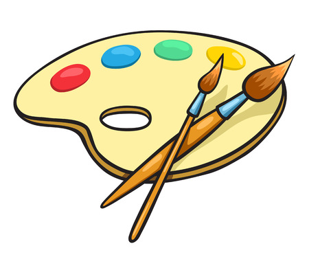 Cartoon art palette and two brushesのイラスト素材