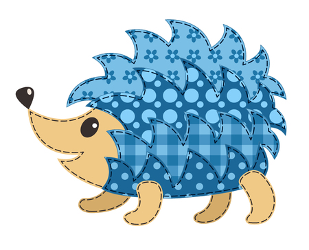 Cute patchwork hedgehog. Vector illustration. Isolated on white.のイラスト素材