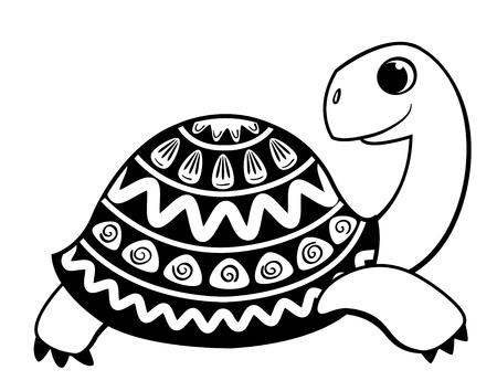 Decorative cartoon turtle. Vector illustration. Isolated on white.のイラスト素材