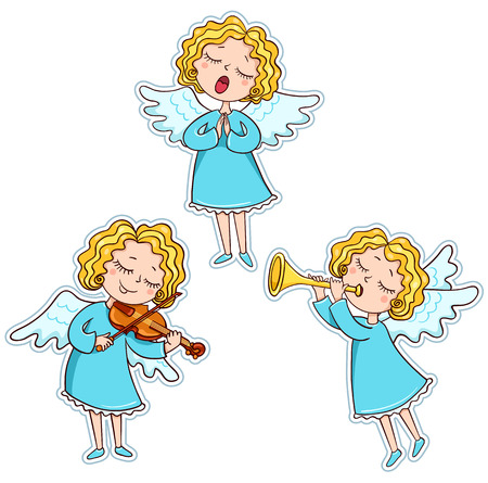 Set of music angels. Cute vector cartoon illustration. Isolated on white.のイラスト素材
