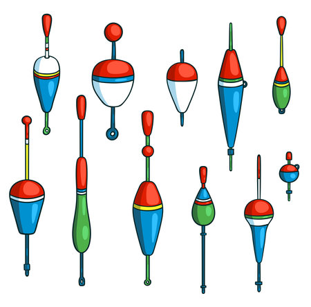Set of fishing floats. Vector cartoon Illustration. Isolated on white.のイラスト素材