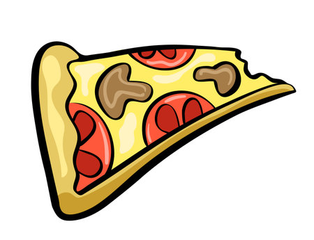 Cartoon slice of pizza. Vector illustration. Isolated on white.のイラスト素材