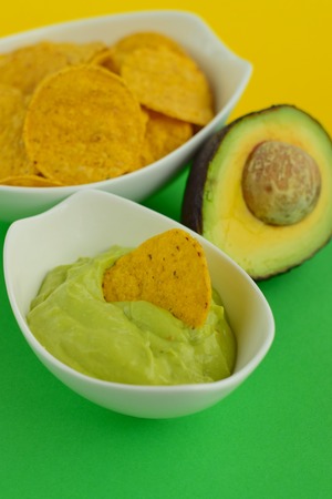 Avocado dip with chipsの写真素材
