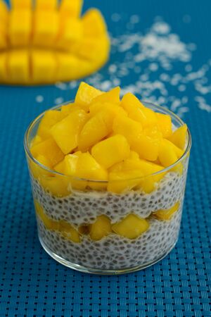 Mango coconut chia puddingの写真素材