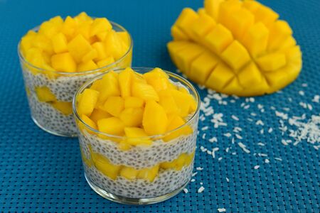 Mango coconut chia puddingの写真素材