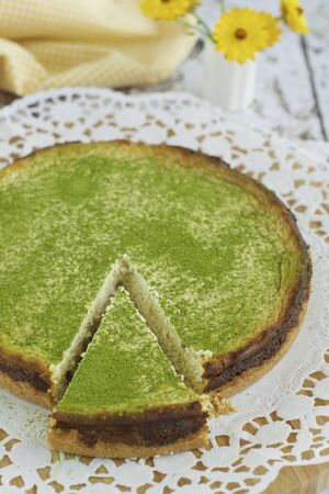 Homemade Matcha green tea cheesecakeの写真素材
