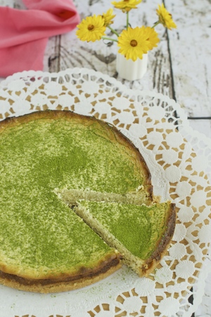 Homemade Matcha green tea cheesecakeの写真素材