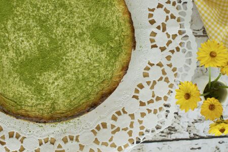 Homemade Matcha green tea cheesecakeの写真素材