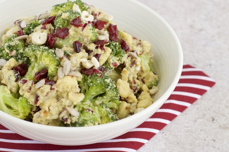 Broccoli salad with cranberry, sunflower seed and cashew nutsの写真素材