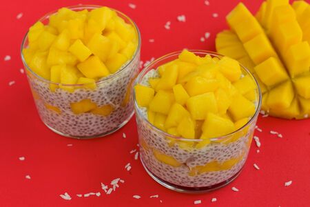 Mango coconut chia puddingの写真素材