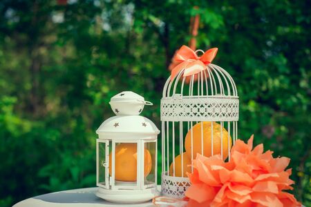 Wedding collage with beautiful orange theme, Accessories and decoration for your orange weddingの写真素材