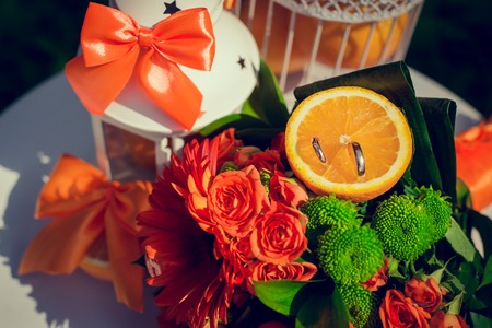 Wedding collage with beautiful orange theme, Accessories and decoration for your orange weddingの写真素材