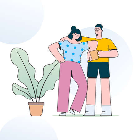 Flat Illustration vector graphic of of couples on romantic date. Set of teenage boys and girls loving together isolated on white background. couple cartoonのイラスト素材