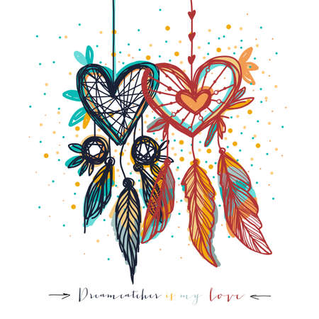 Dream catcher with love for love. Ethnic elementのイラスト素材