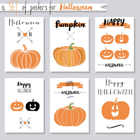 Vector set of posters with pumpkins for Halloweenのイラスト素材