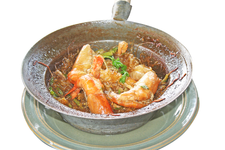 Shrimp potted with vermicelli isolatedの写真素材