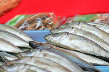 Salted mackerel in local marketの写真素材