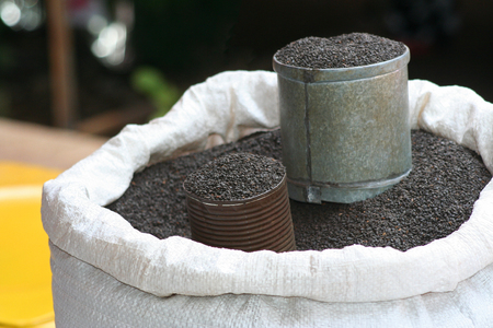 Black sesame in bag for sale at local market in Thailandの写真素材