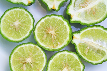 Top view slices of  bergamot (  kaffir lime )