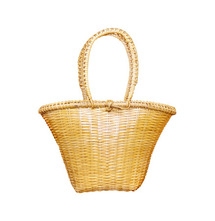 Bamboo woman handbag isolated on white background,modern thai weave nature patternsの写真素材