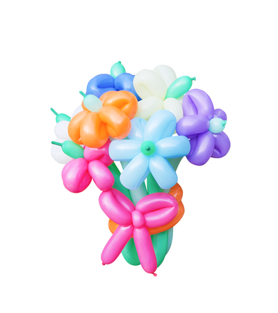 Colorful bunch of multicolored balloons in  bouquet flower patterns isolated on white backgroundの写真素材