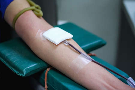 Woman donating blood in hospital ,  World blood donor dayの写真素材