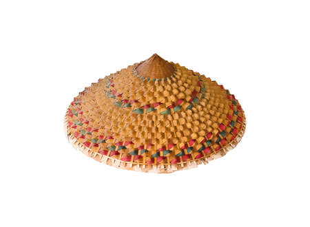 Old bamboo hat weaving pattern isolated  white background ,の写真素材