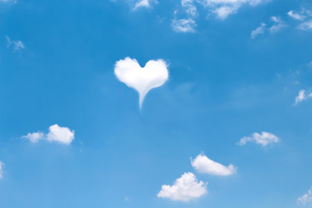 Close up  design of clouds heart shape on vast bright bluesky love summer backgroundの写真素材